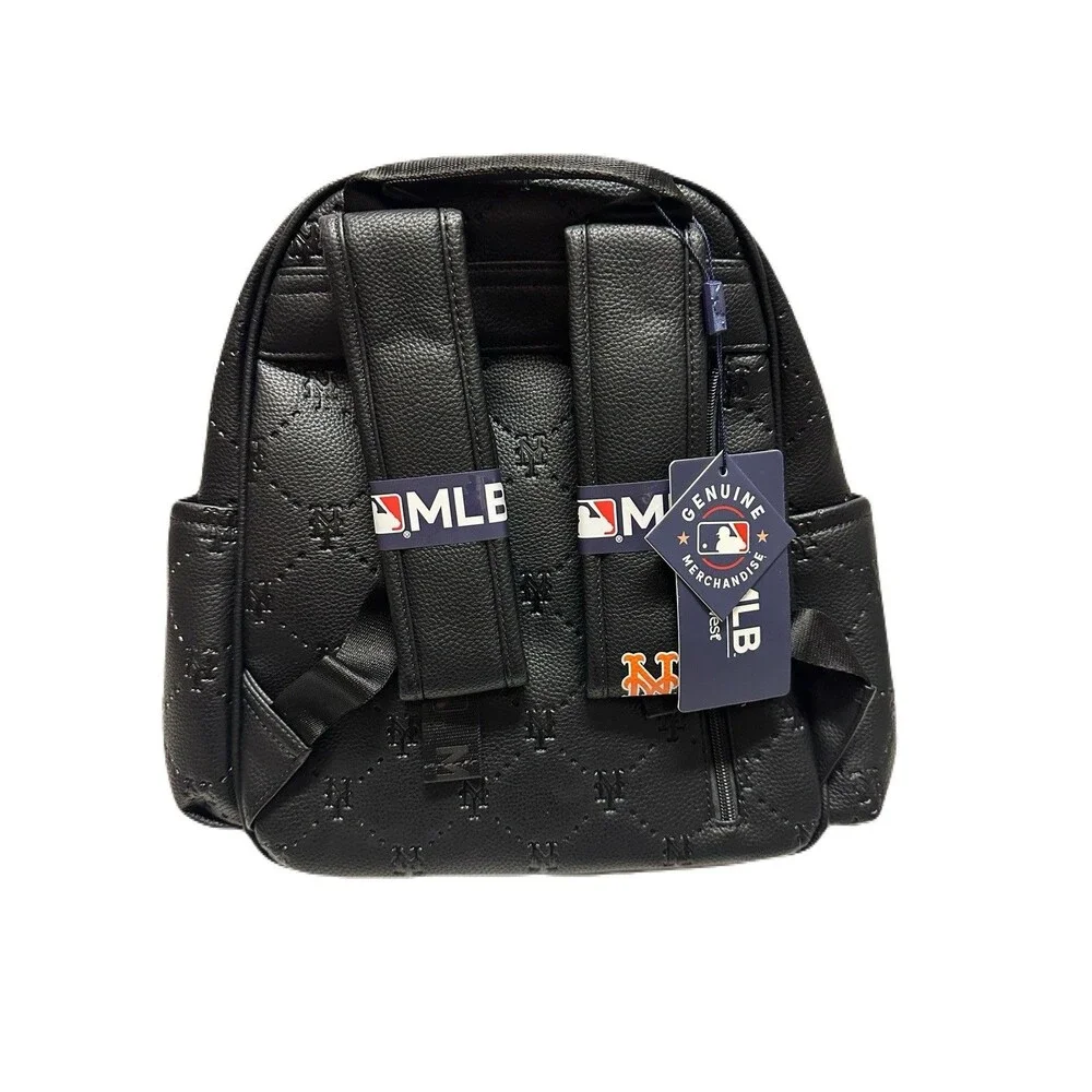 NEW Montana West New York Mets Stamped Logo Black PU Leather Mini Backpack MLB